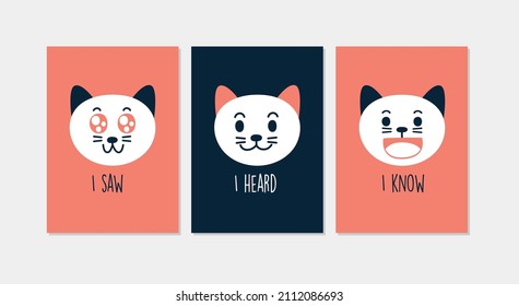 Triple cat poster for the wall. I saw, heard and know the cat series.
