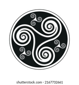Triple celtic spiral design (variation of the Triskelion, also called Triskele) in black on white background – Version 3