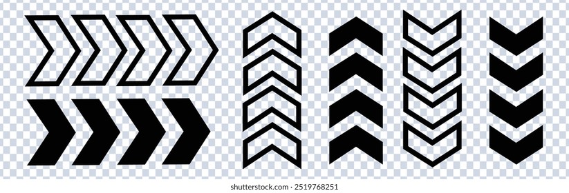 Triple chevrons pointing left. Vector illustration of double chevron.