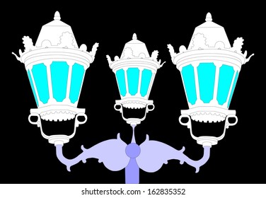 Triple city street lantern vector, isolated on black background.