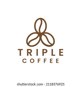 triple coffee bean vector logo design