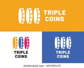 Triple Coins logo design with flat style.
This logo is representing coin and money ideas.