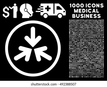 Triple Collide Arrows icon with 1000 medical business white vector pictograms. Collection style is flat symbols, black background.