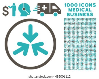 Triple Collide Arrows icon with 1000 medical commercial grey and cyan vector design elements. Set style is flat bicolor symbols, white background.