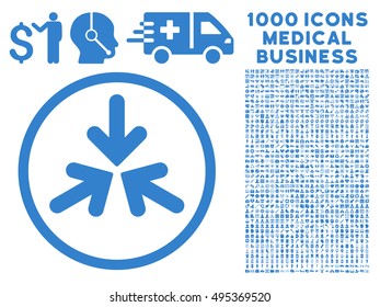 Triple Collide Arrows icon with 1000 medical commercial cobalt vector design elements. Collection style is flat symbols, white background.