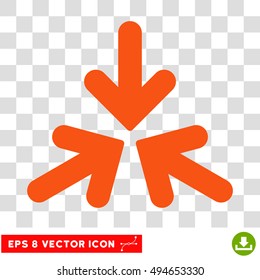 Triple Collide Arrows round icon. Vector EPS illustration style is flat iconic symbol, orange color, transparent background.