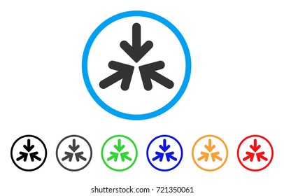 Triple Collide Arrows rounded icon. Style is a flat triple collide arrows grey symbol inside light blue circle with black, gray, green, blue, red, orange variants.