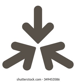 Triple Collide Arrows vector icon. Style is flat symbol, grey color, rounded angles, white background.