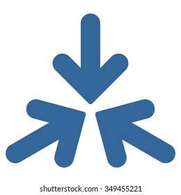 Triple Collide Arrows vector icon. Style is flat symbol, cobalt color, rounded angles, white background.