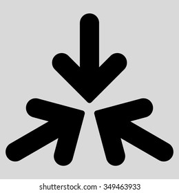 Triple Collide Arrows vector icon. Style is flat symbol, black color, rounded angles, light gray background.