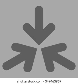 Triple Collide Arrows vector icon. Style is flat symbol, dark gray color, rounded angles, silver background.