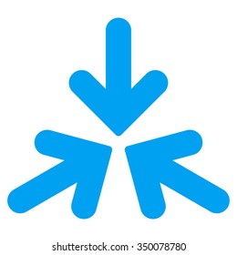 Triple Collide Arrows vector icon. Style is flat symbol, blue color, rounded angles, white background.