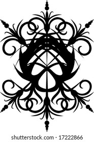 triple crossed abstract floral spears behind celtic-like face design element vector illustration