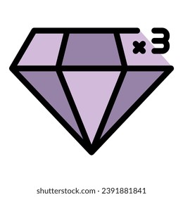 Triple diamond reward icon outline vector. Online program. Client benefit color flat