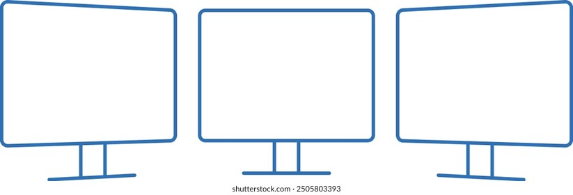 Triple display, editable line vector icon illustration of a computer monitor