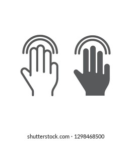 Triple double tap line and glyph icon, gesture and hand, click sign, vector graphics, a linear pattern on a white background.