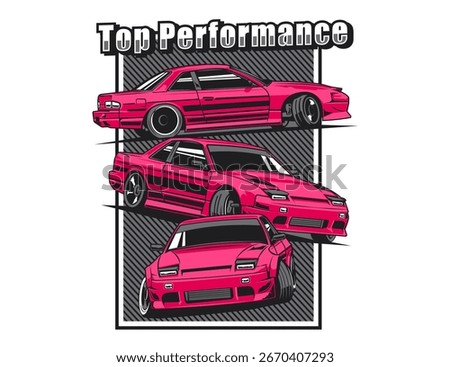 triple drift 90s car vector illustration with dynamic angle design and background