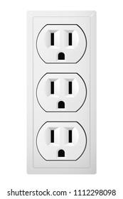 Triple electrical socket Type B. Power plug vector illustration. Realistic receptacle from Japan.