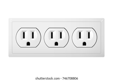 Triple electrical socket Type B. Power plug vector illustration. Realistic receptacle from Canada.