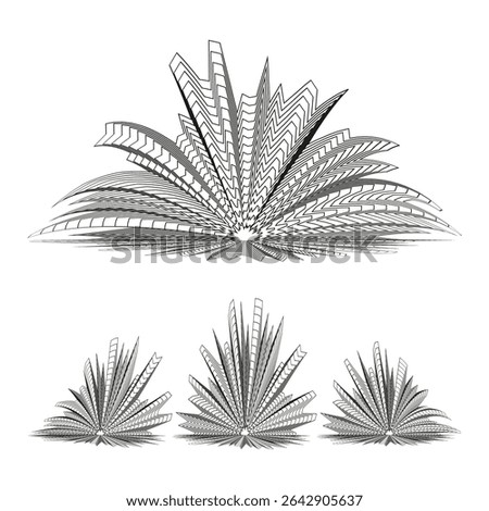 Triple fan icon. Three petal symbol. Grey layer design. Vector emblem. 