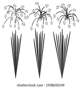 Triple fireworks for the carnival show. Fiery explosions in the sky.Vector icon isolated on white, hand drawing style.