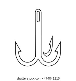 Triple fish hook icon in outline style isolated on white background