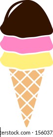 triple flavor chocolate strawberry and vanilla ice cream cone vector color symbol