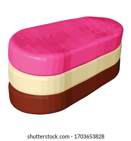 Triple Flavored Ice Cream Neapolitan Isolated on White Background. Strawberry, Vanilla and Chocolate Flavored Ice Cream. Realistic 3D Vector Illustration.
