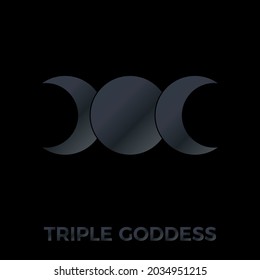 Triple Goddess sign. Hecate. Goddess of the moon. Symbol witch . Esoteric, sacred geometry, witchcraft. Wiccan vector. Isolated illustration on black background in dark grey gradient color