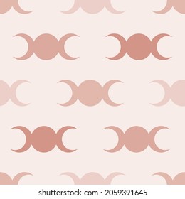 Triple Goddess sign. Hecate. Goddess of the moon. Symbol witch. Seamless pattern in boho style. Esoteric, sacred geometry, witchcraft. Wiccan flat vector illustration in pastel color