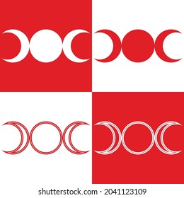 Triple Goddess symbol set. Hecate. Goddess of the moon. Esoteric, sacred geometry, witchcraft. Wiccan vector. Line art. Isolated illustration on white background in red color