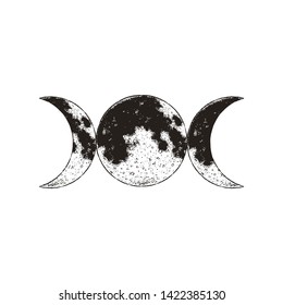 Triple goddess symbol, three moons, wicca, witchcraft, magical symbol, vector illustration