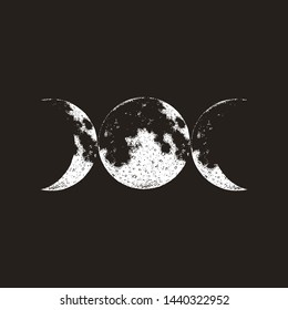 Triple goddess symbol, three moons, wicca, witchcraft, magical symbol, vector illustration