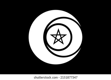 Triple diosa símbolo de Wiccan y círculo de Pentáculos. Cartel religioso de la Triple Luna. Logo de Wicca Icono blanco neopaganismo. La Tierra y el parto. Creciente, mitad y vector luna llena aislado en negro