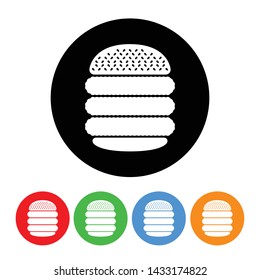 Triple hamburger burger icon in a black circle vector illustration with four color variations isolated on a white background