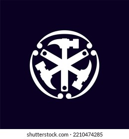 Triple hammer logo template with geometric japanes kamon line art illustration in flat design monogram symbol