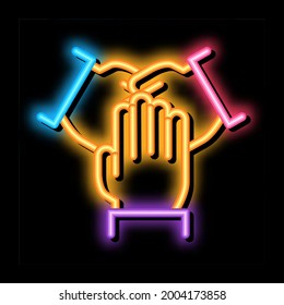 Triple Handshake Neon Light Sign Vector. Glowing Bright Icon Triple Handshake Sign. Transparent Symbol Illustration