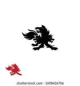 triple heads beast logo, in red and black, vector logotype