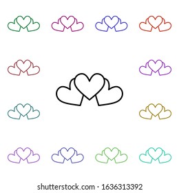 Triple heart chain multi color style icon. Simple thin line, outline vector of heartbeat icons for ui and ux, website or mobile application
