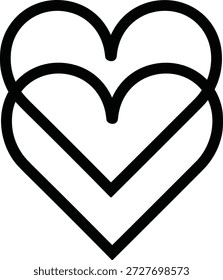 Ícone triplo do coração com simetria vertical sobreposta para o conteúdo de amor, romance, unidade e design em camadas