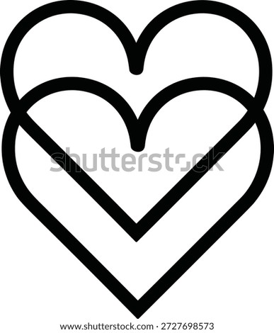 Triple heart icon with overlapping vertical symmetry for love, romance, unity, and layered design content