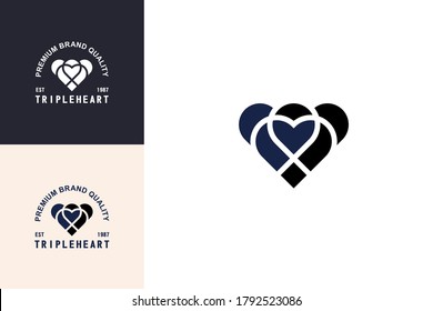 Triple heart logo design concept, brand identity.