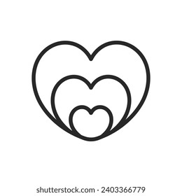 Triple Hearts Icon - Elegant and Simple Linear Vector Trio Heart Pictogram Romantic Symbols, Love Illustrations, and Valentine's Day Themes.