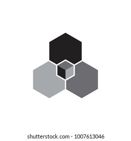 Triple hexagon with 3D Cube logo design vector