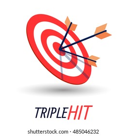 Triple hit. Wonderful vector image. Vector target, color, flat icon design. 