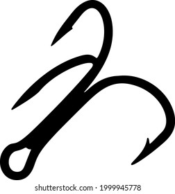 Triple hook for catching fish. Fishing hook for predatory fish fish. Tee for bait. Vector image.