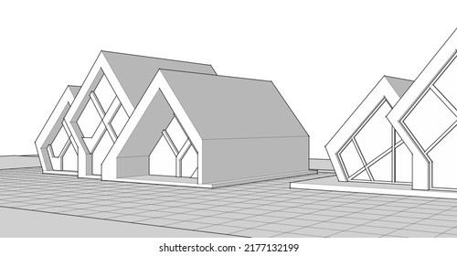 representación 3d de casa triple