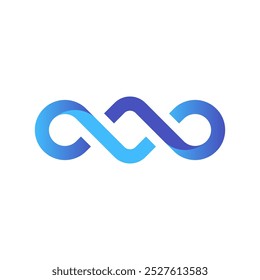 Signo de infinito triple con el color azul degradado con el círculo y la forma cuadrada combinados en estilo moderno y minimalista