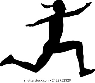 triple jump on track female athlete soars through air, black silhouette on white background