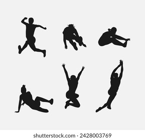 conjunto de colección de siluetas de triple salto. diferentes acciones, poses. ilustración vectorial.